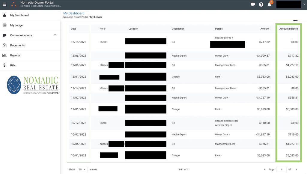 Owner Ledger Account Balance Column
