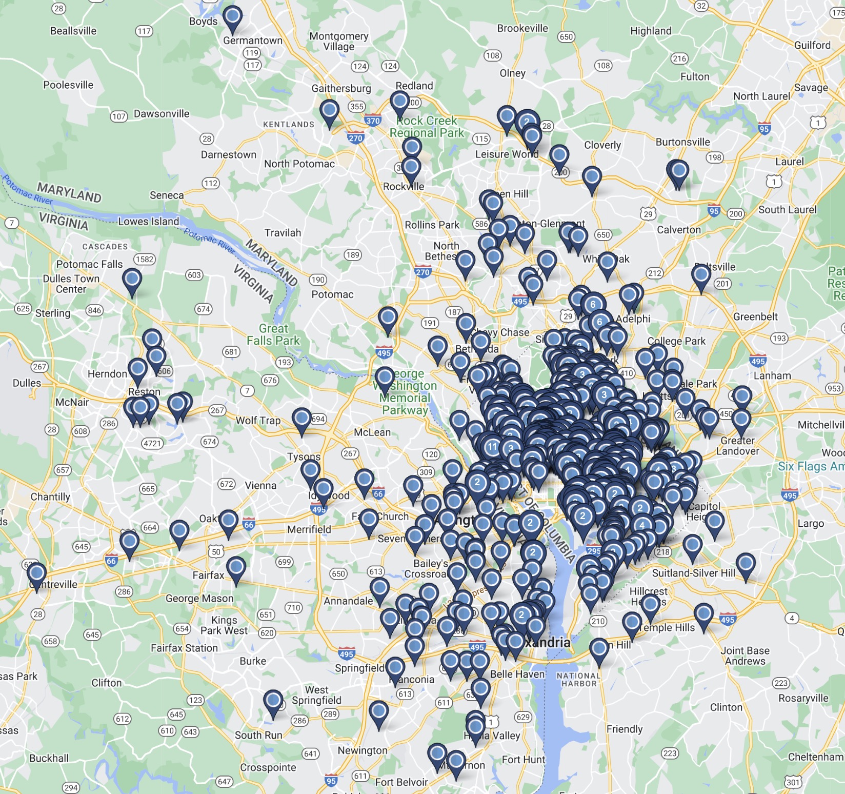 Nomadic's DC Property Management Portfolio Map of our property management portfolio in Washington DC